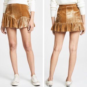 Loveshackfancy Eliza Gold Velvet Mini Skirt 6